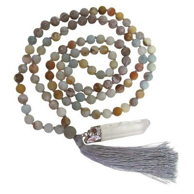 Japa Mala Prayer Beads with Matte White Howlite & Map Stone